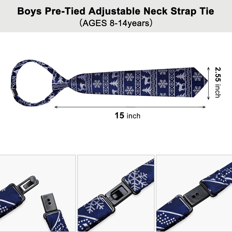 DiBanGu Boys Christmas Tie Set Silk Xmas Holiday Pre-tied tie and pocket Square for Kids Festive Tie with Gift Box - Image 4
